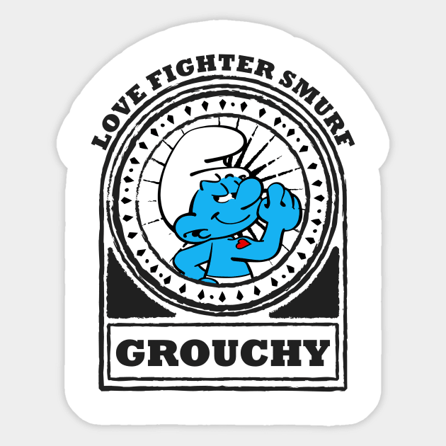 Grouchy - Love Fighter Smurf Sticker by penCITRAan